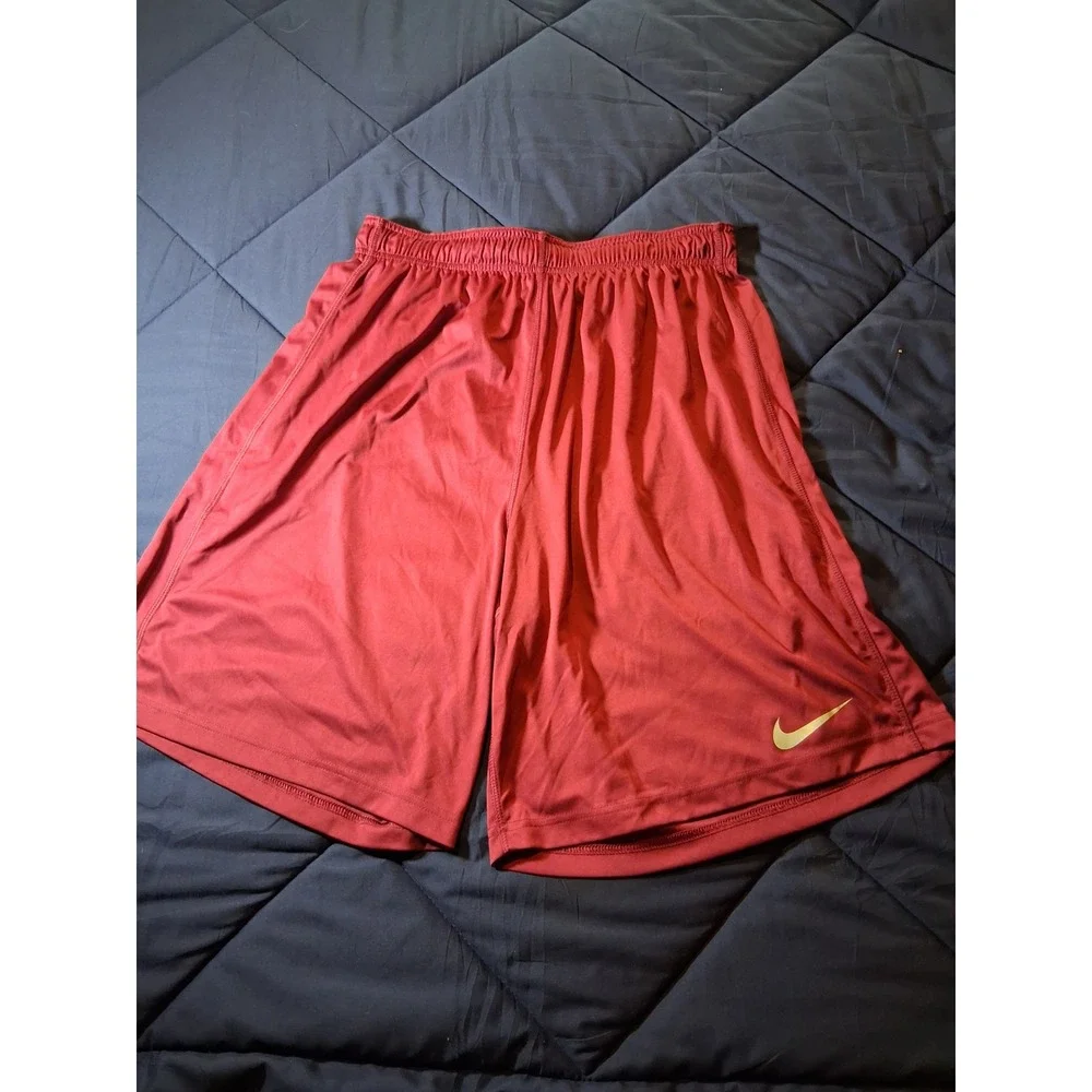 Nike Dri-FIT Mens Basketball Shorts XL Maroon Burgundy Gold Swoosh Athletic Gym
